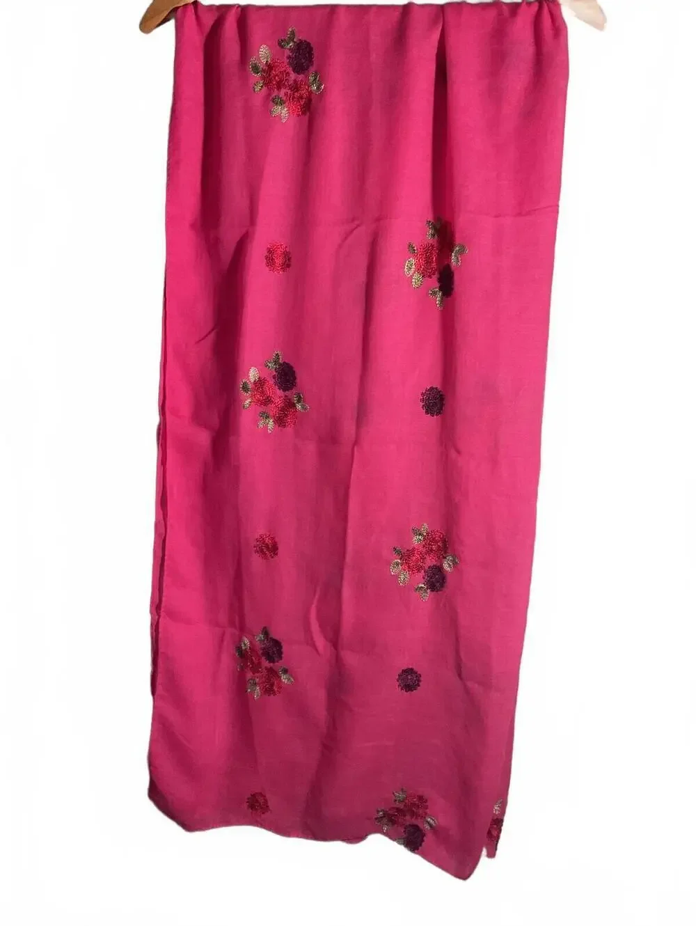 Bright Pink Floral Summer Cover-Up Embroidered Scarf